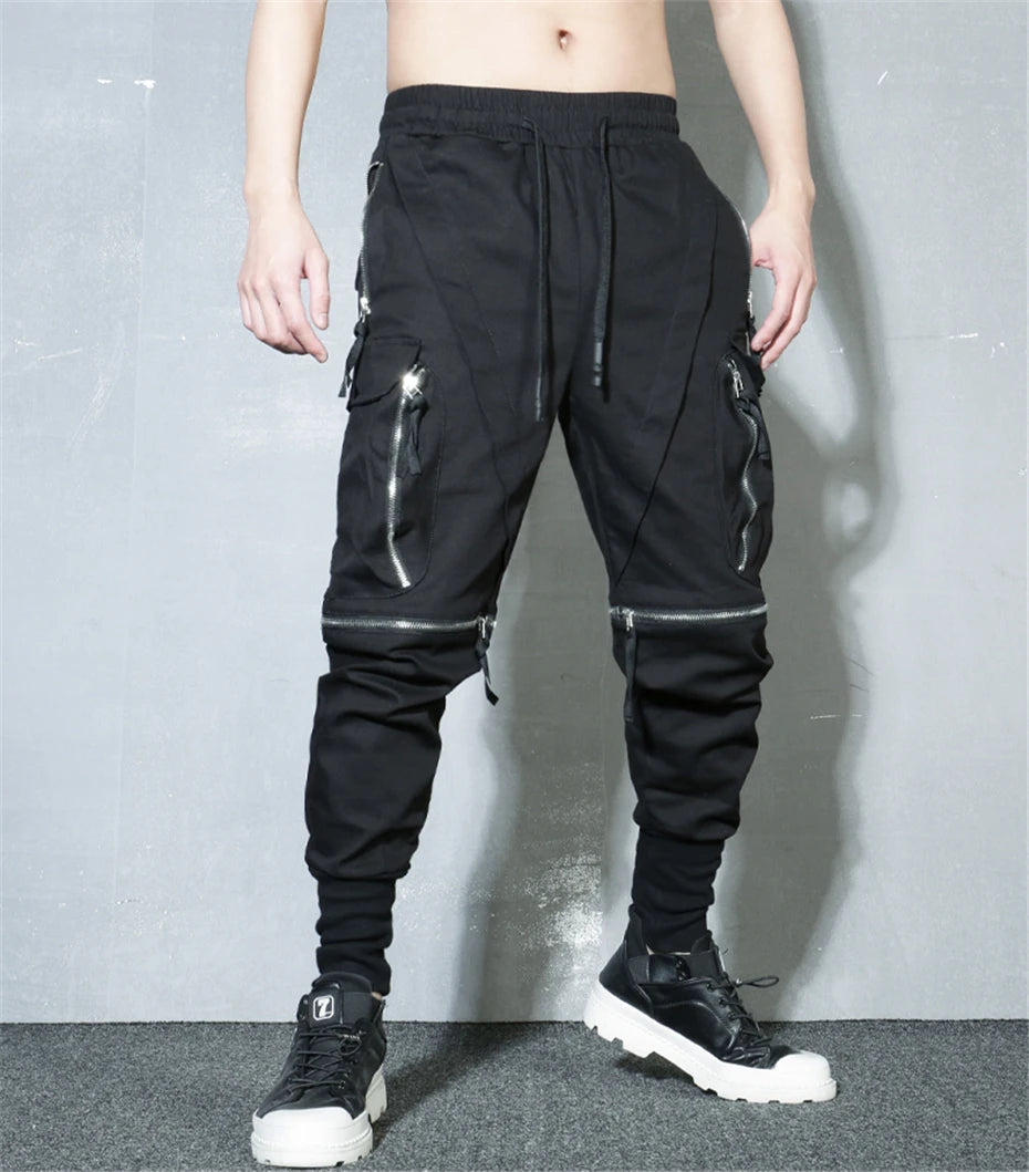 Detachable Black Cargo Pants Men Streetwear Multi-Pocket Joggers