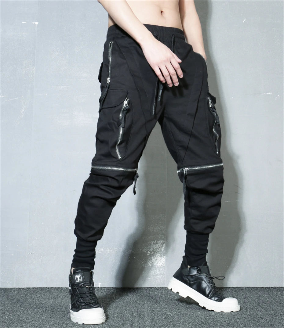 Detachable Black Cargo Pants Men Streetwear Multi-Pocket Joggers