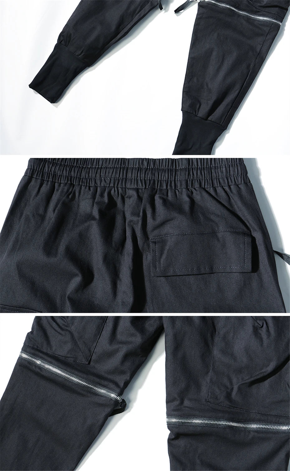 Detachable Black Cargo Pants Men Streetwear Multi-Pocket Joggers