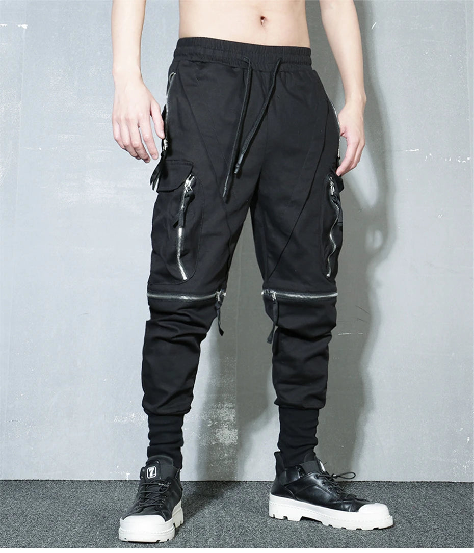 Detachable Black Cargo Pants Men Streetwear Multi-Pocket Joggers