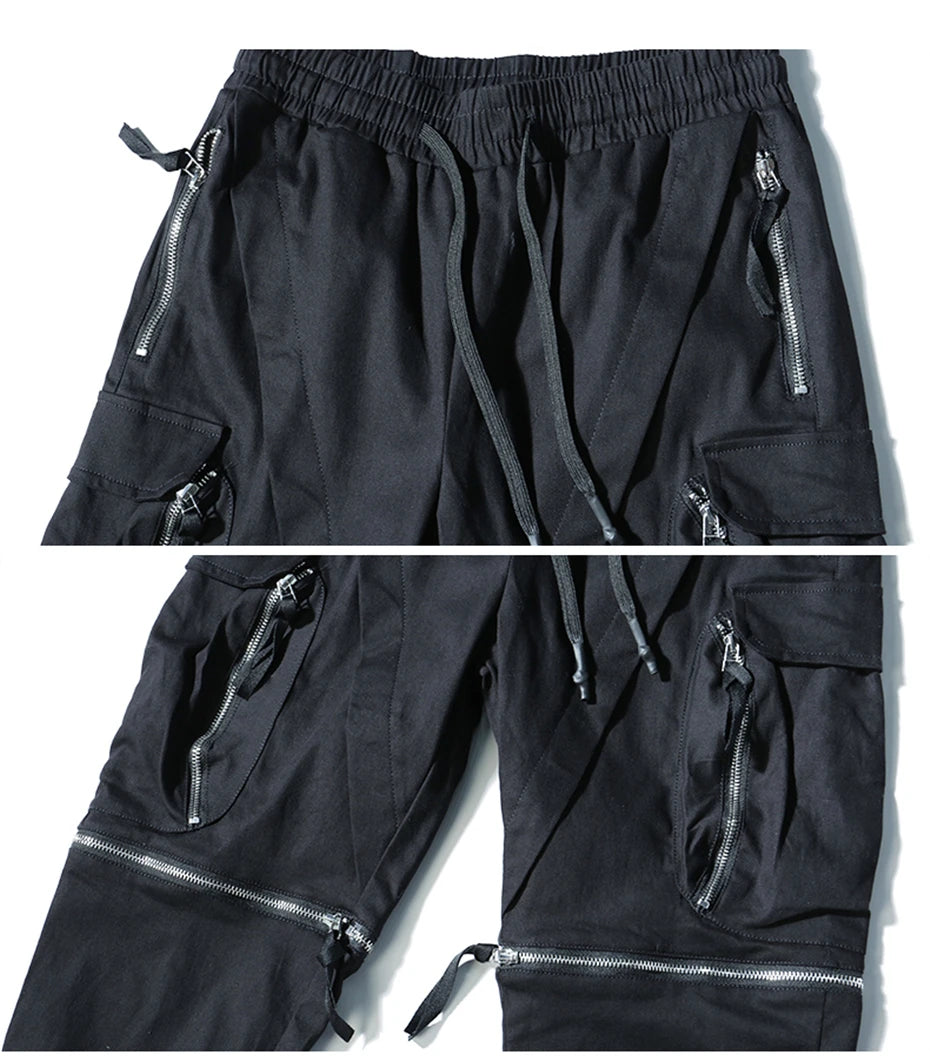 Detachable Black Cargo Pants Men Streetwear Multi-Pocket Joggers