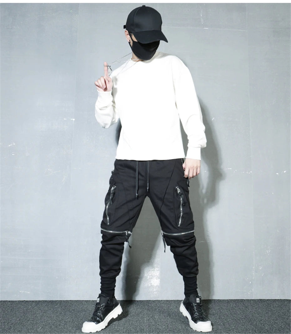 Detachable Black Cargo Pants Men Streetwear Multi-Pocket Joggers