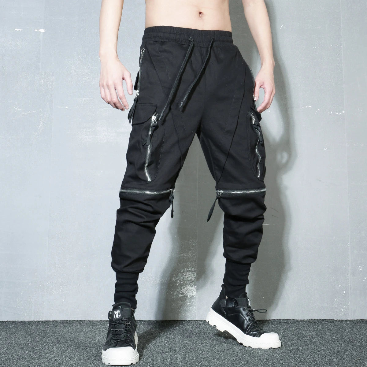 Detachable Black Cargo Pants Men Streetwear Multi-Pocket Joggers