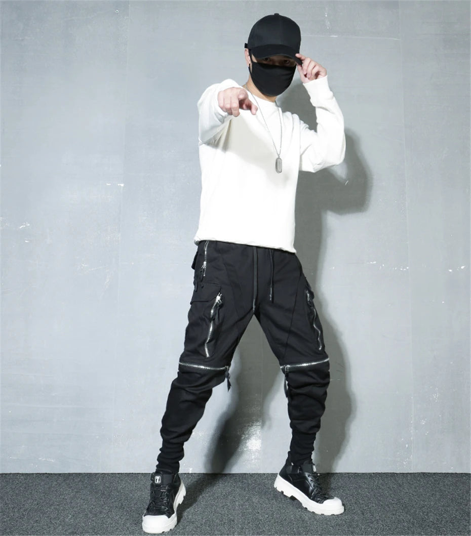 Detachable Black Cargo Pants Men Streetwear Multi-Pocket Joggers