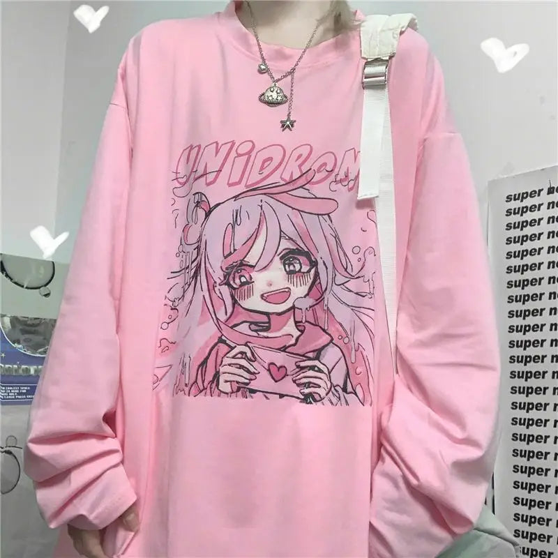 Women's T-shirt Long Sleeve Female Soft Cute Anime Chibi Girl
