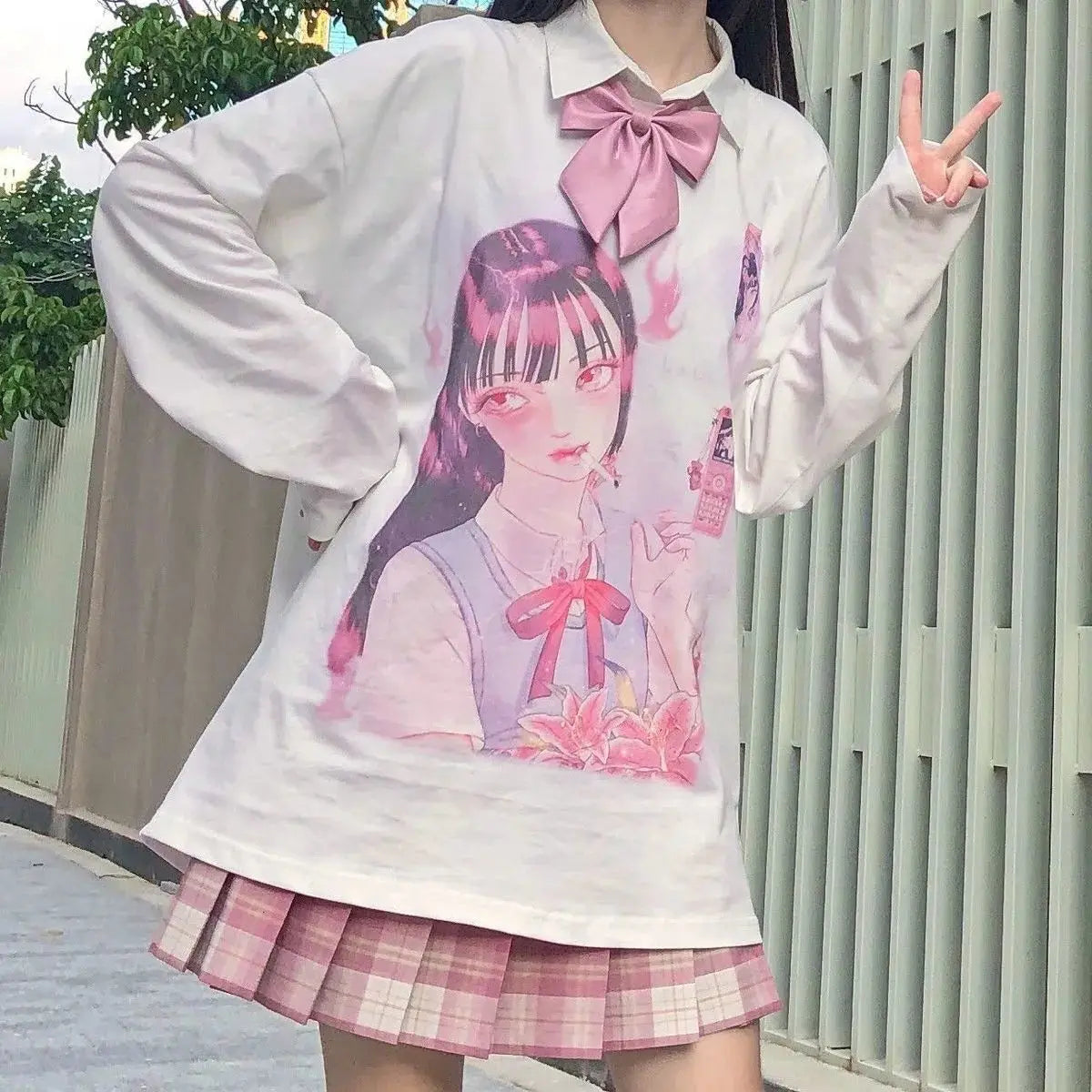 Women's T-shirt Long Sleeve Female Soft Cute Anime Chibi Girl