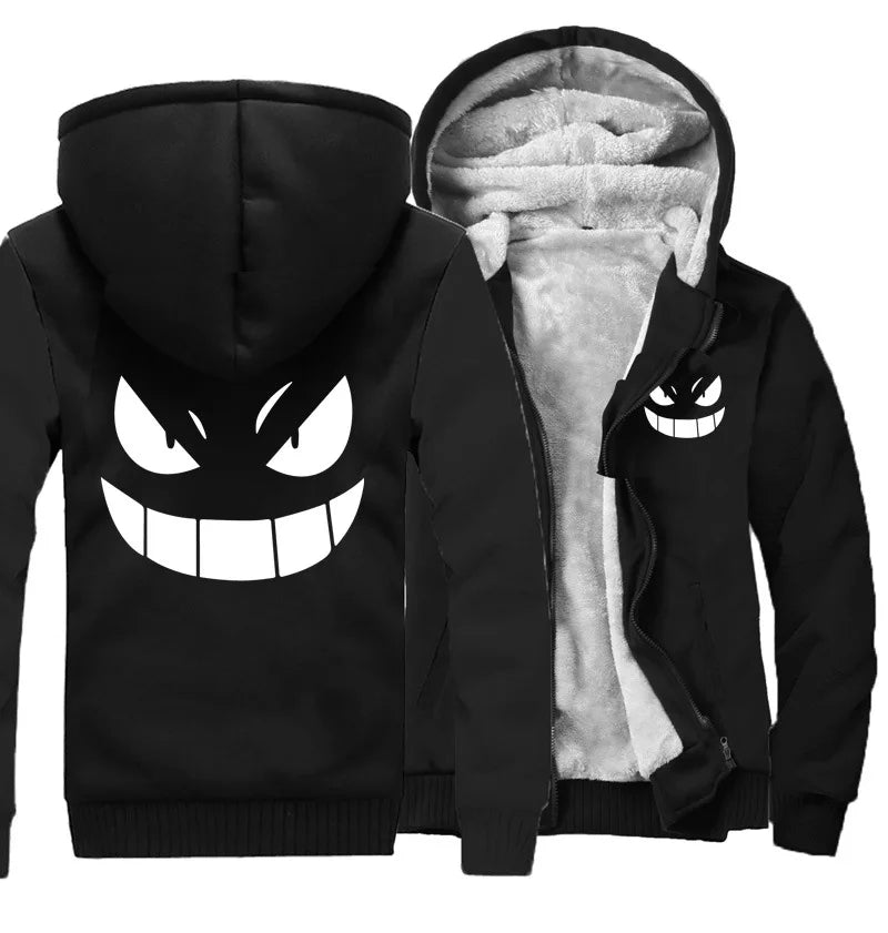 Velvet Thick Oversized Pokemon Gengar Hoodies Zip Up