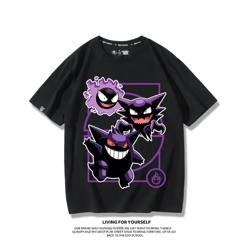 Pokemon Gengar Snorlax Pure Cotton Crew Neck T-shirt