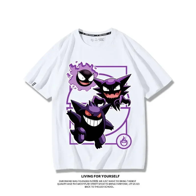 Pokemon Gengar Snorlax Pure Cotton Crew Neck T-shirt