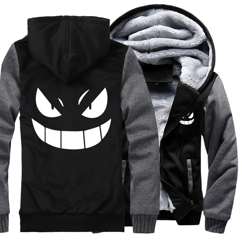 Velvet Thick Oversized Pokemon Gengar Hoodies Zip Up