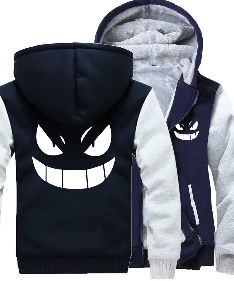 Velvet Thick Oversized Pokemon Gengar Hoodies Zip Up