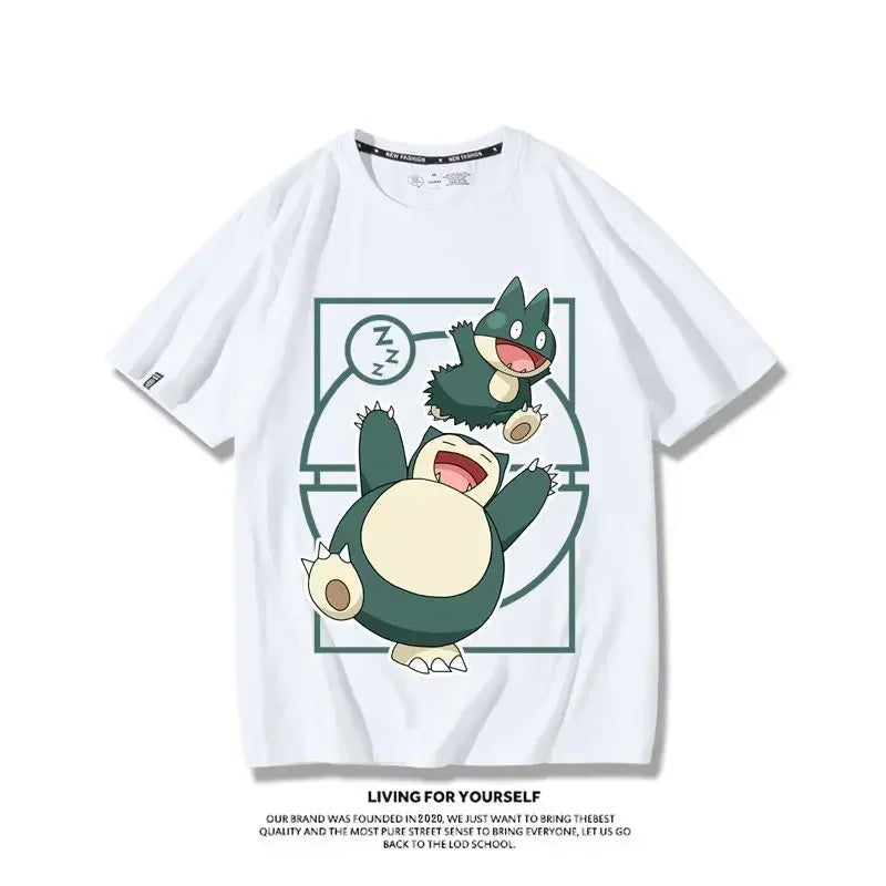Pokemon Gengar Snorlax Pure Cotton Crew Neck T-shirt