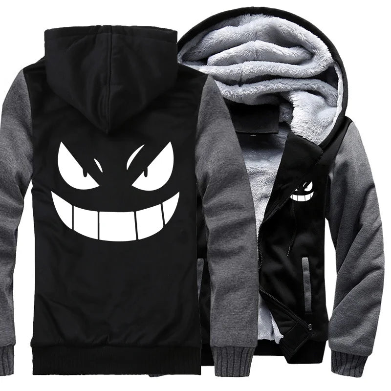 Velvet Thick Oversized Pokemon Gengar Hoodies Zip Up