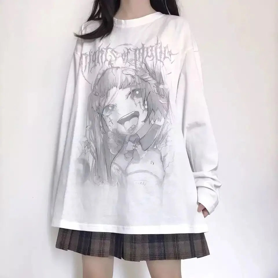 Women's T-shirt Long Sleeve Female Soft Cute Anime Chibi Girl