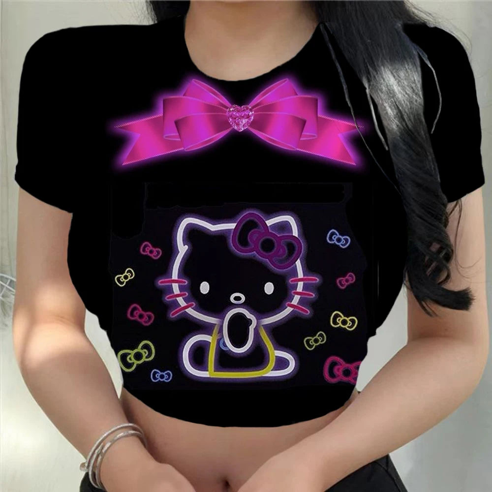 Hello Kitty T-shirt O-neck Short Sleeve Women's