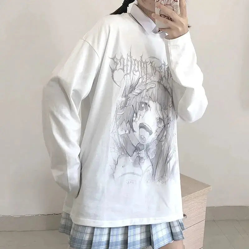 Women's T-shirt Long Sleeve Female Soft Cute Anime Chibi Girl