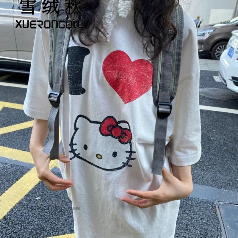 Sanrio Love Hello Kitty T-shirt Loose Oversize