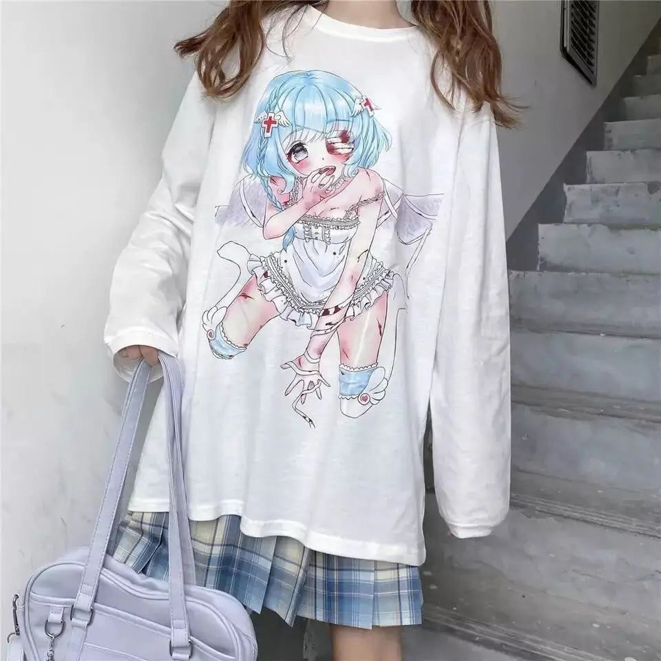 Women's T-shirt Long Sleeve Female Soft Cute Anime Chibi Girl