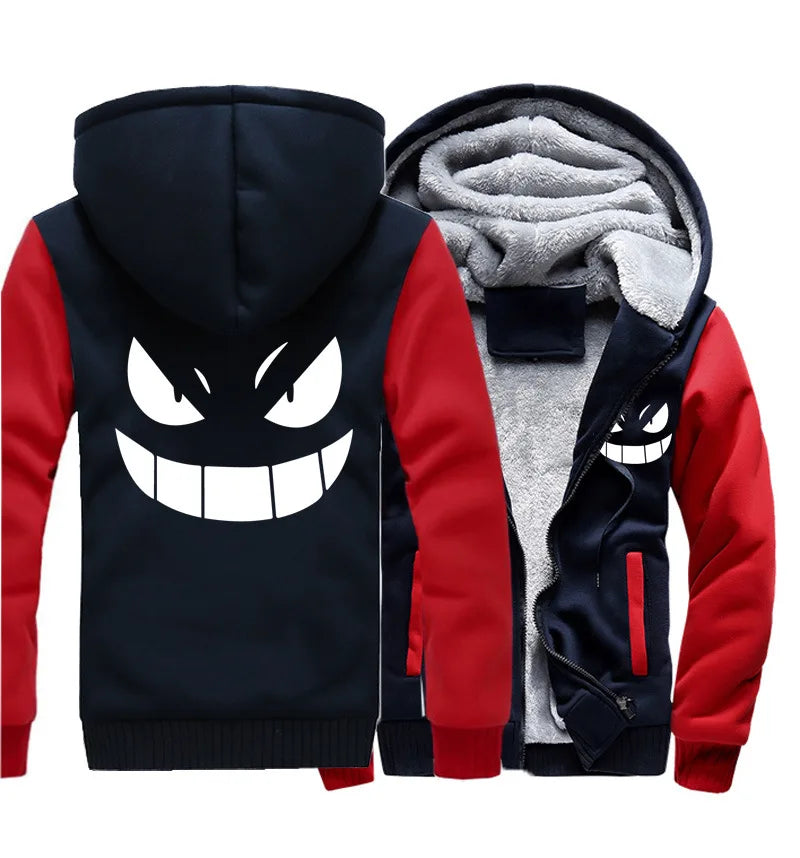 Velvet Thick Oversized Pokemon Gengar Hoodies Zip Up