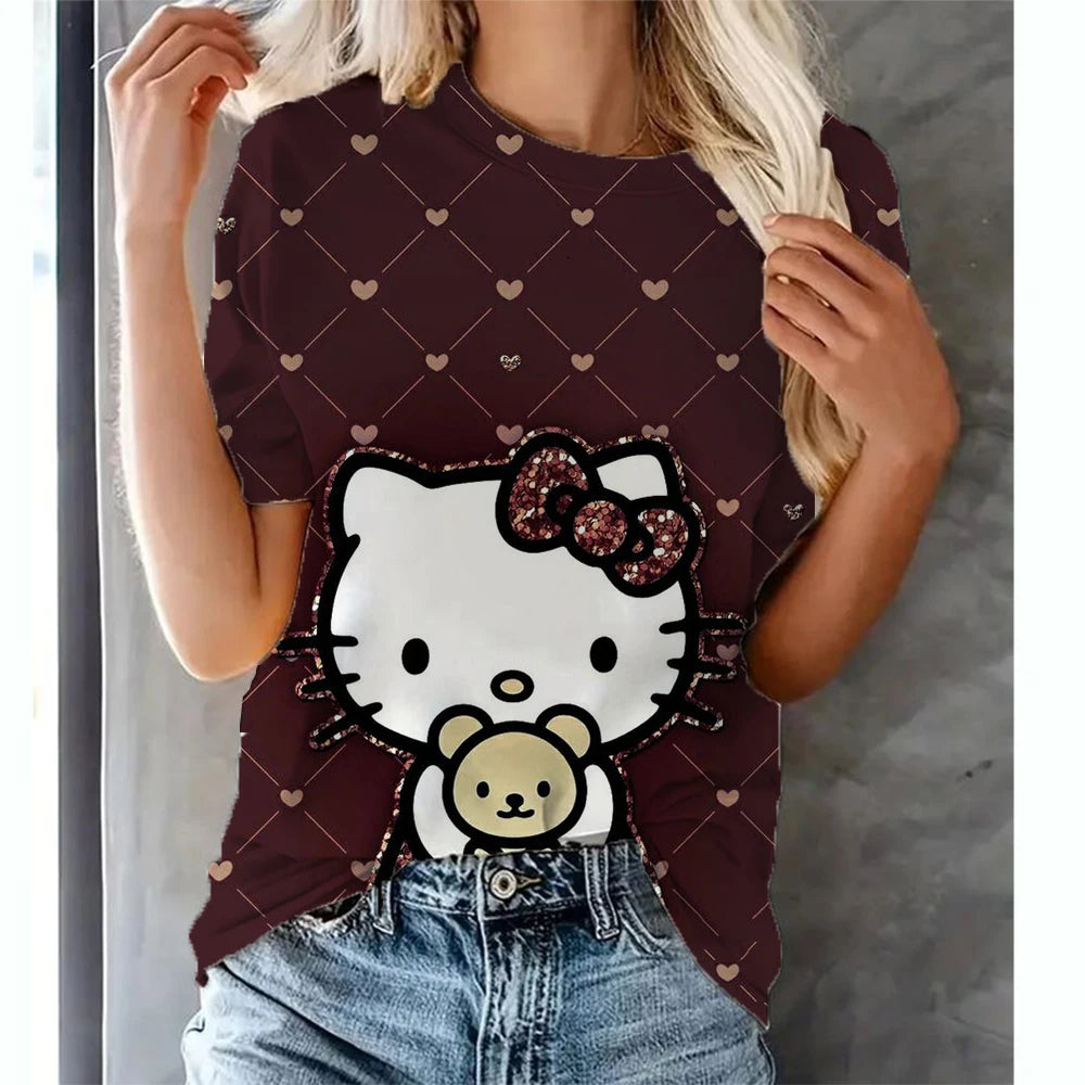 Hello Kitty Tops Women's T shirts Streetwear
