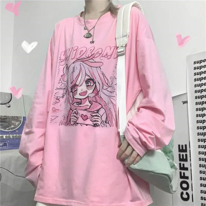 Women's T-shirt Long Sleeve Female Soft Cute Anime Chibi Girl