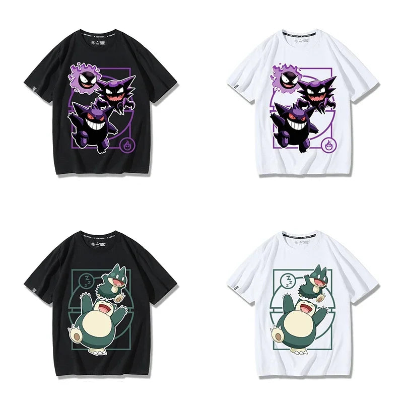 Pokemon Gengar Snorlax Pure Cotton Crew Neck T-shirt