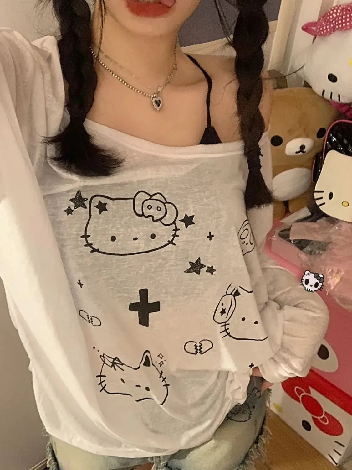 Hello Kitty T Shirts Long Sleeve Women's