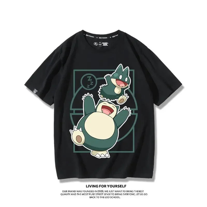 Pokemon Gengar Snorlax Pure Cotton Crew Neck T-shirt
