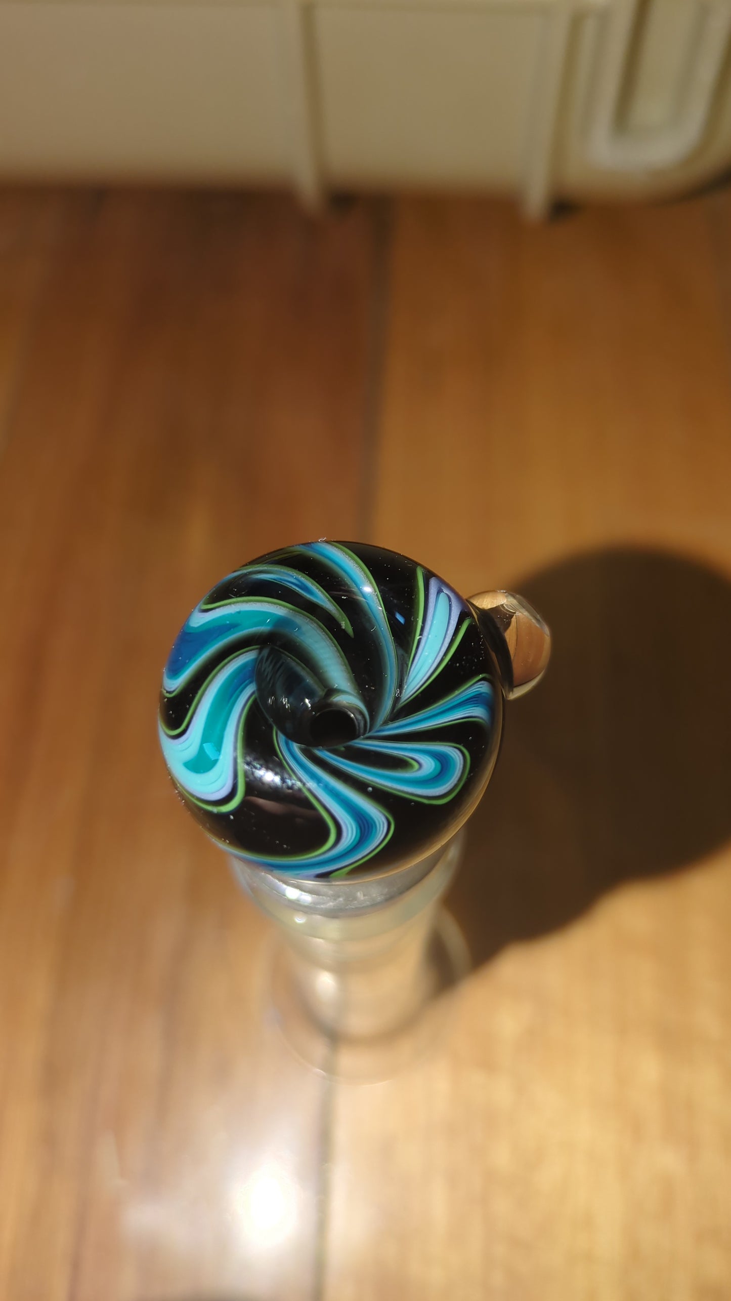 Trippy Dichronic marble with blue, light blue, cyan and black swirl by Bonelord