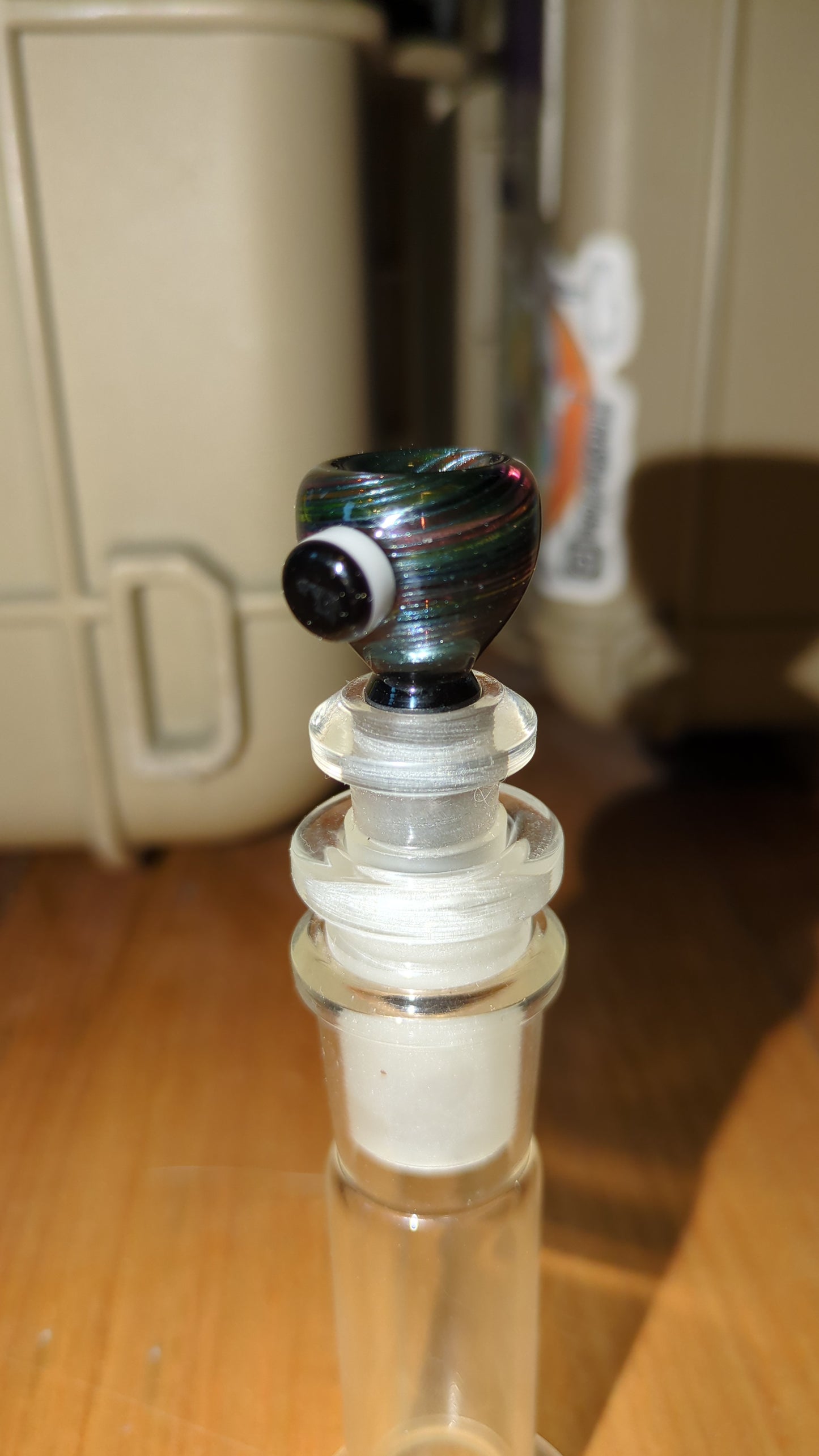 Button, black and white Dot, with Custom Rainbow transparent swirl stripes mini slide Bonelord