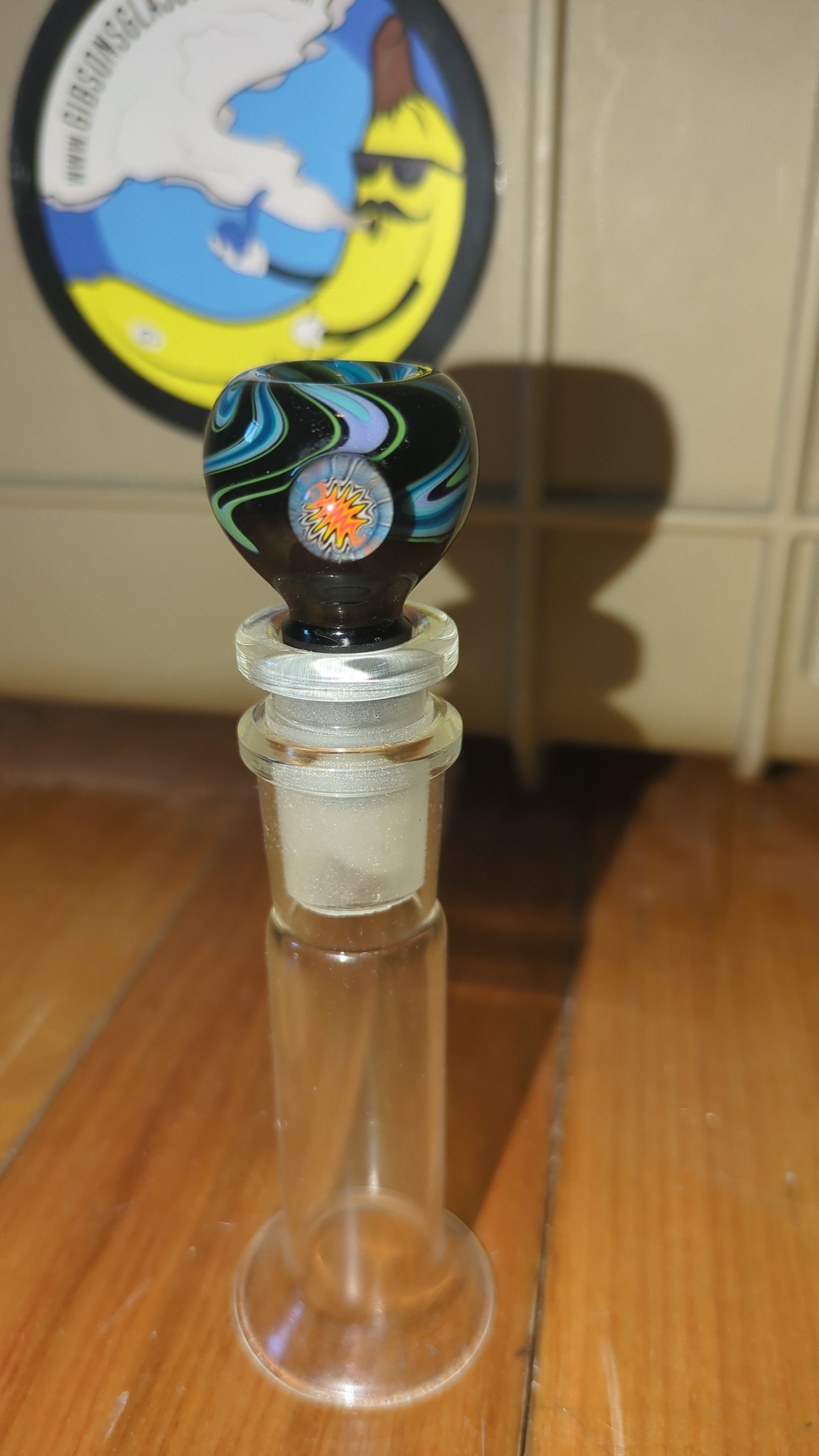 Trippy Dichronic marble with blue, light blue, cyan and black swirl by Bonelord