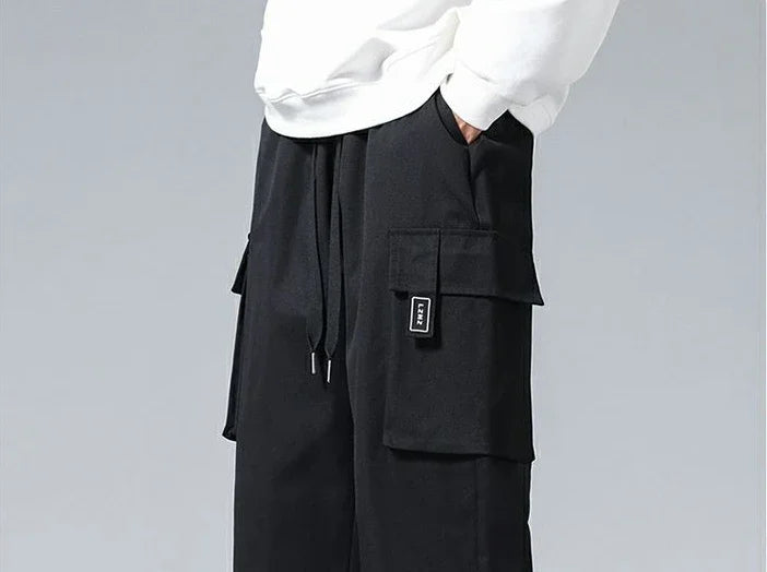 Straight Black Cargo Pants for Men