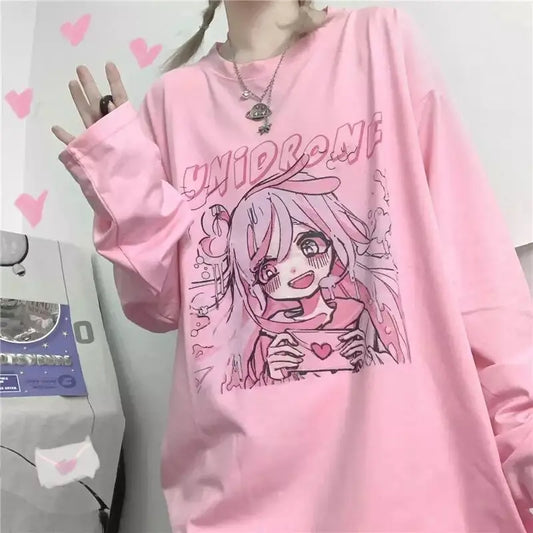 Women's T-shirt Long Sleeve Female Soft Cute Anime Chibi Girl