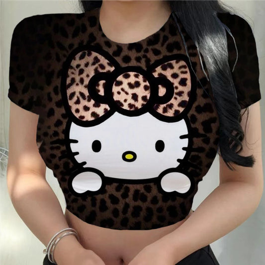 Hello Kitty T-shirt O-neck Short Sleeve Women's