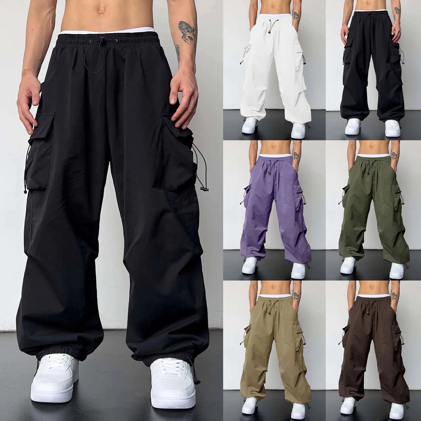 Oversized Cargo Parachute Pants Men Streetwear Y2k | Techwear